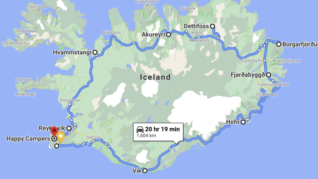 Our route on the Ring Road in Iceland