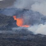 Lava churning in the smoking crater, Fagradalsfjall volcano near Reykjavik, Iceland