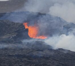 Lava churning in the smoking crater, Fagradalsfjall volcano near Reykjavik, Iceland